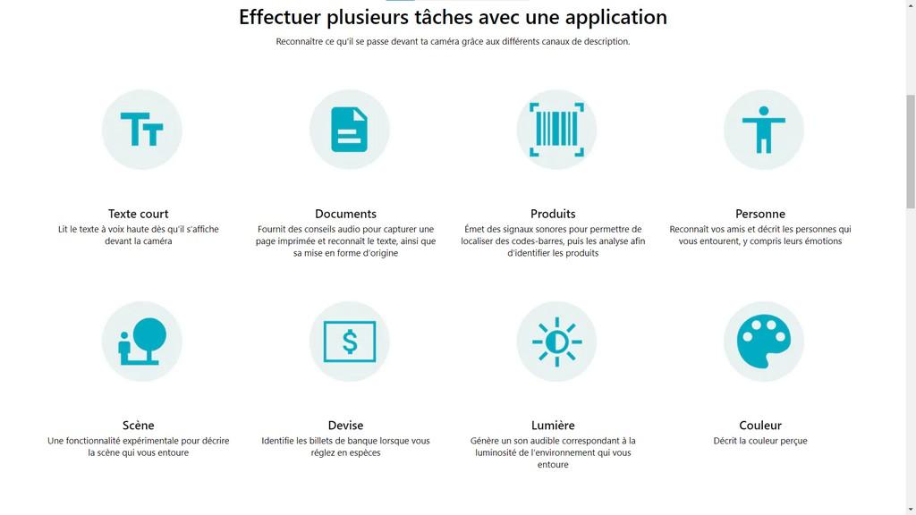 Les fonctionnalités de Seeing AI