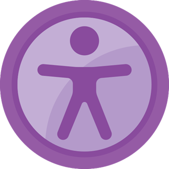 Pictogramme accessibilité numérique. Une personne jambes et bras écartés dans un cercle violet.